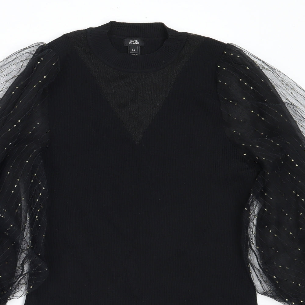 River Island Womens Black  Viscose Basic Blouse Size 14 Round Neck