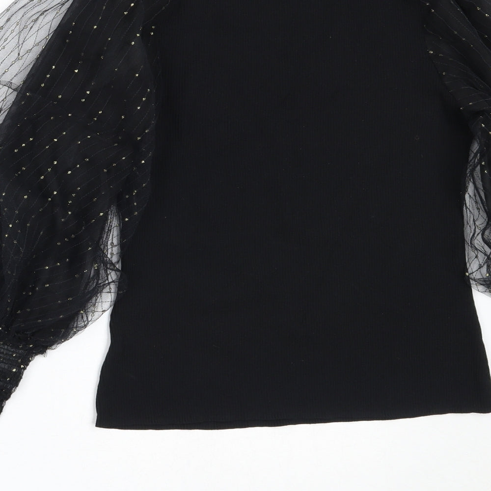 River Island Womens Black  Viscose Basic Blouse Size 14 Round Neck