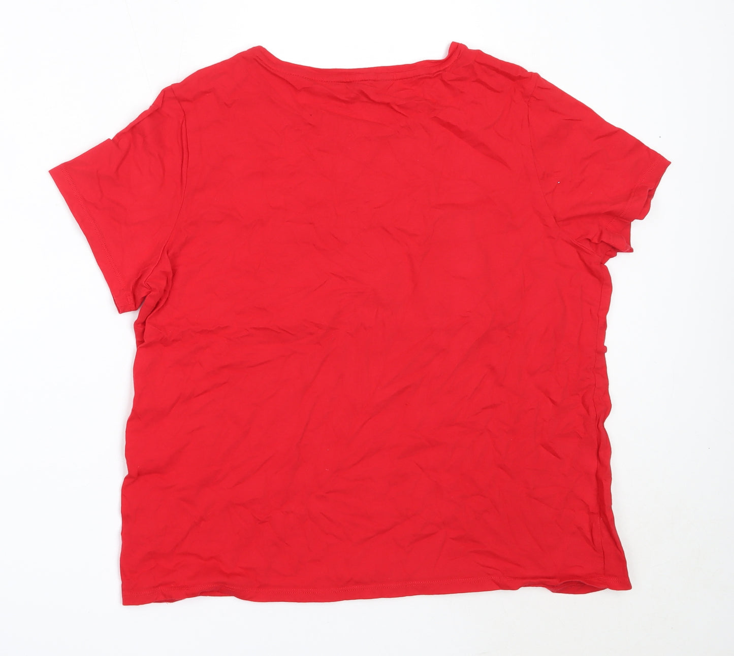 F&F Womens Red  Cotton Basic T-Shirt Size 16 Round Neck - christmas
