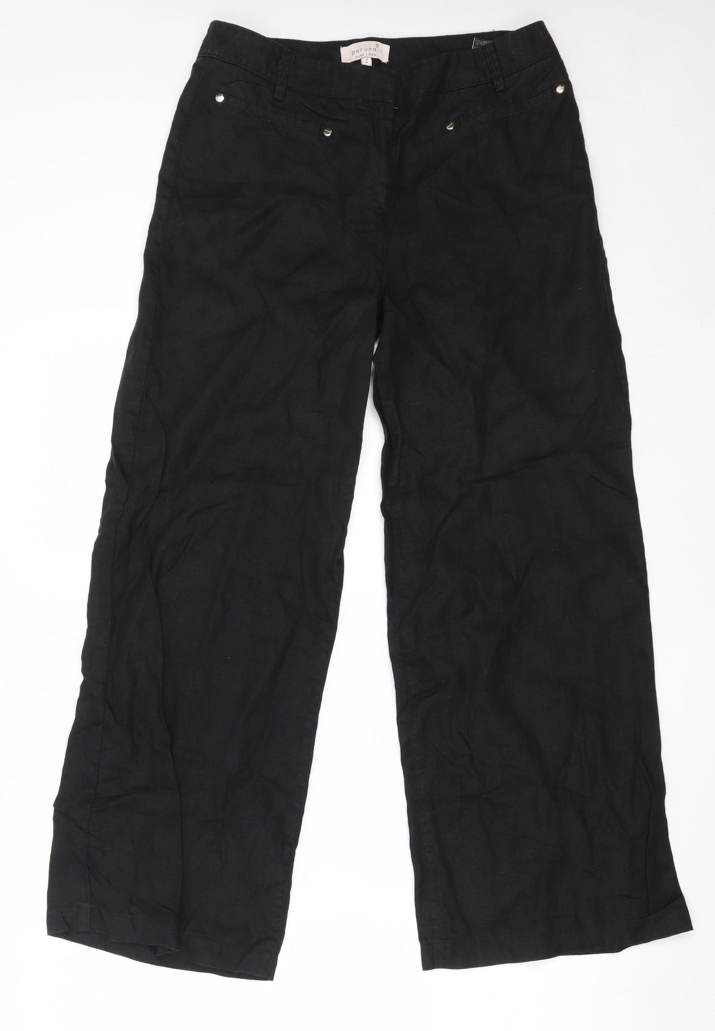 Per Una Womens Black  Linen Trousers  Size 10 L27 in Regular