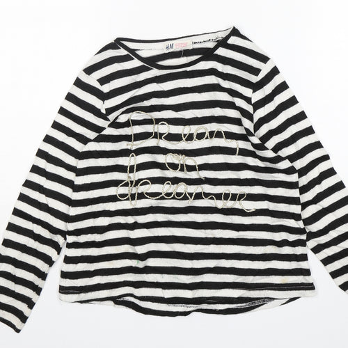 H&M Girls Multicoloured Round Neck Striped Viscose Pullover Jumper Size 7-8 Years