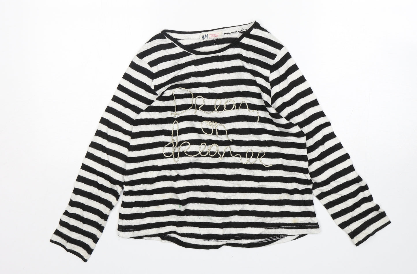 H&M Girls Multicoloured Round Neck Striped Viscose Pullover Jumper Size 7-8 Years
