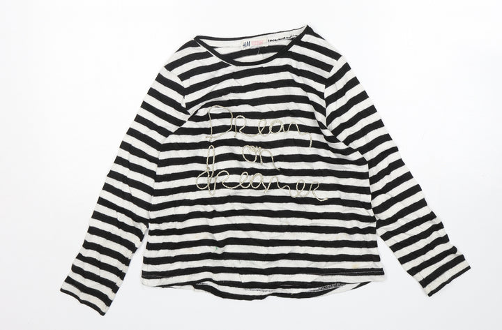 H&M Girls Multicoloured Round Neck Striped Viscose Pullover Jumper Size 7-8 Years
