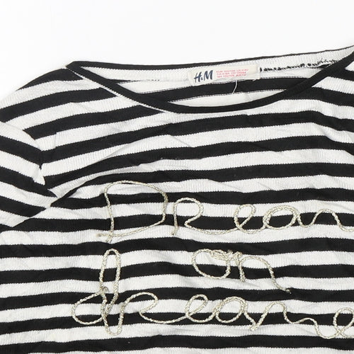 H&M Girls Multicoloured Round Neck Striped Viscose Pullover Jumper Size 7-8 Years