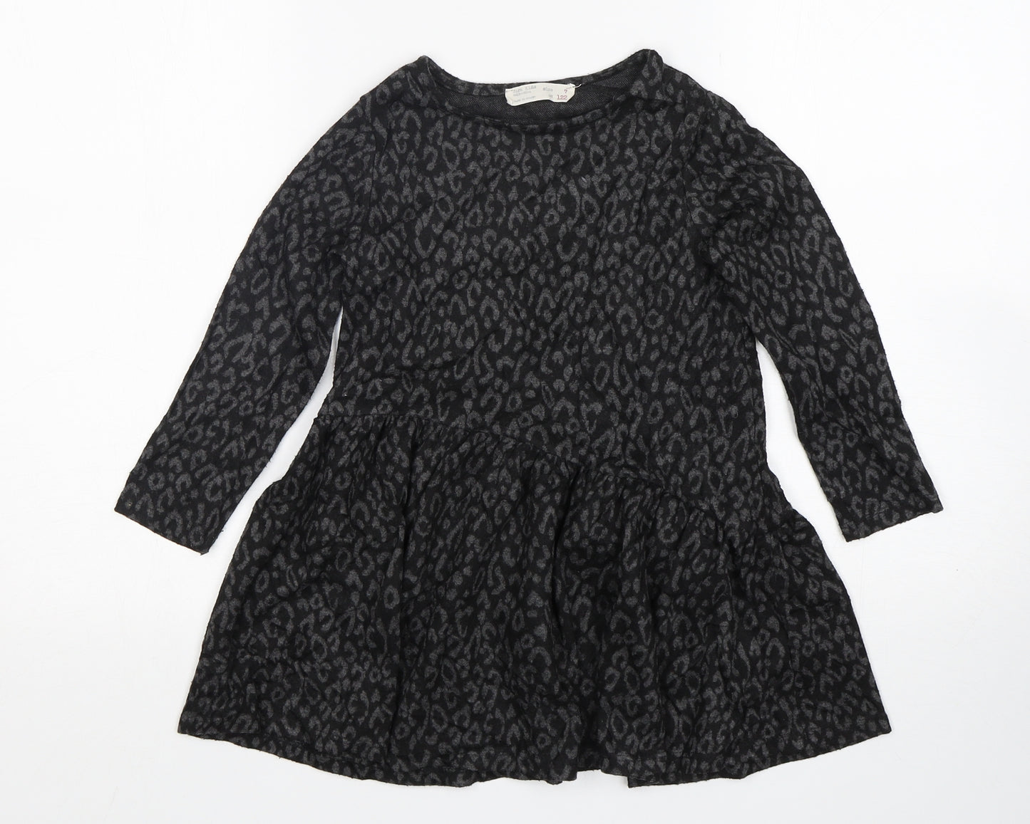 Zara Girls Grey Animal Print Polyester Jumper Dress  Size 7 Years  Round Neck
