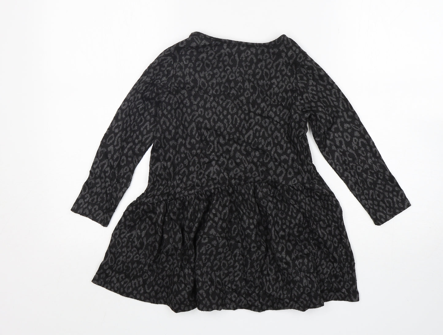Zara Girls Grey Animal Print Polyester Jumper Dress  Size 7 Years  Round Neck