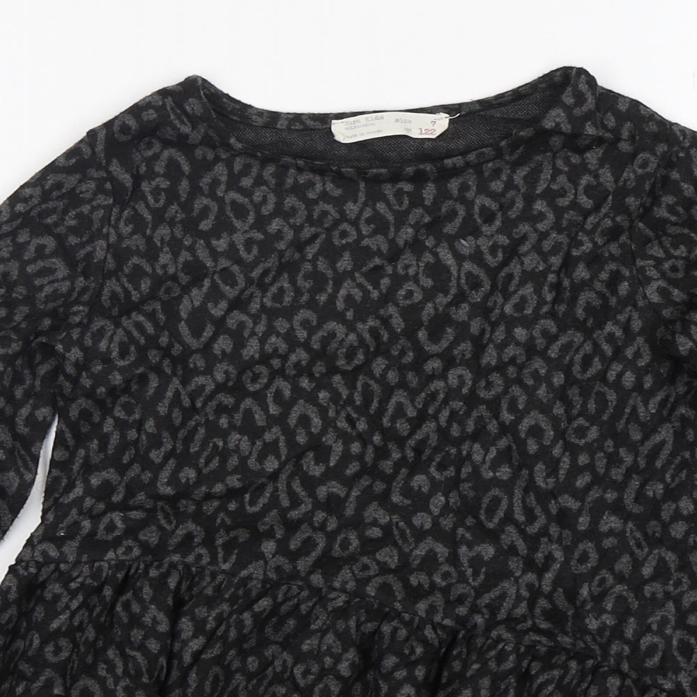 Zara Girls Grey Animal Print Polyester Jumper Dress  Size 7 Years  Round Neck