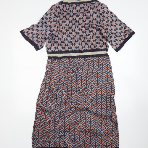 Rick Cardona  Womens Multicoloured Argyle/Diamond Viscose Jumper Dress  Size 18  V-Neck