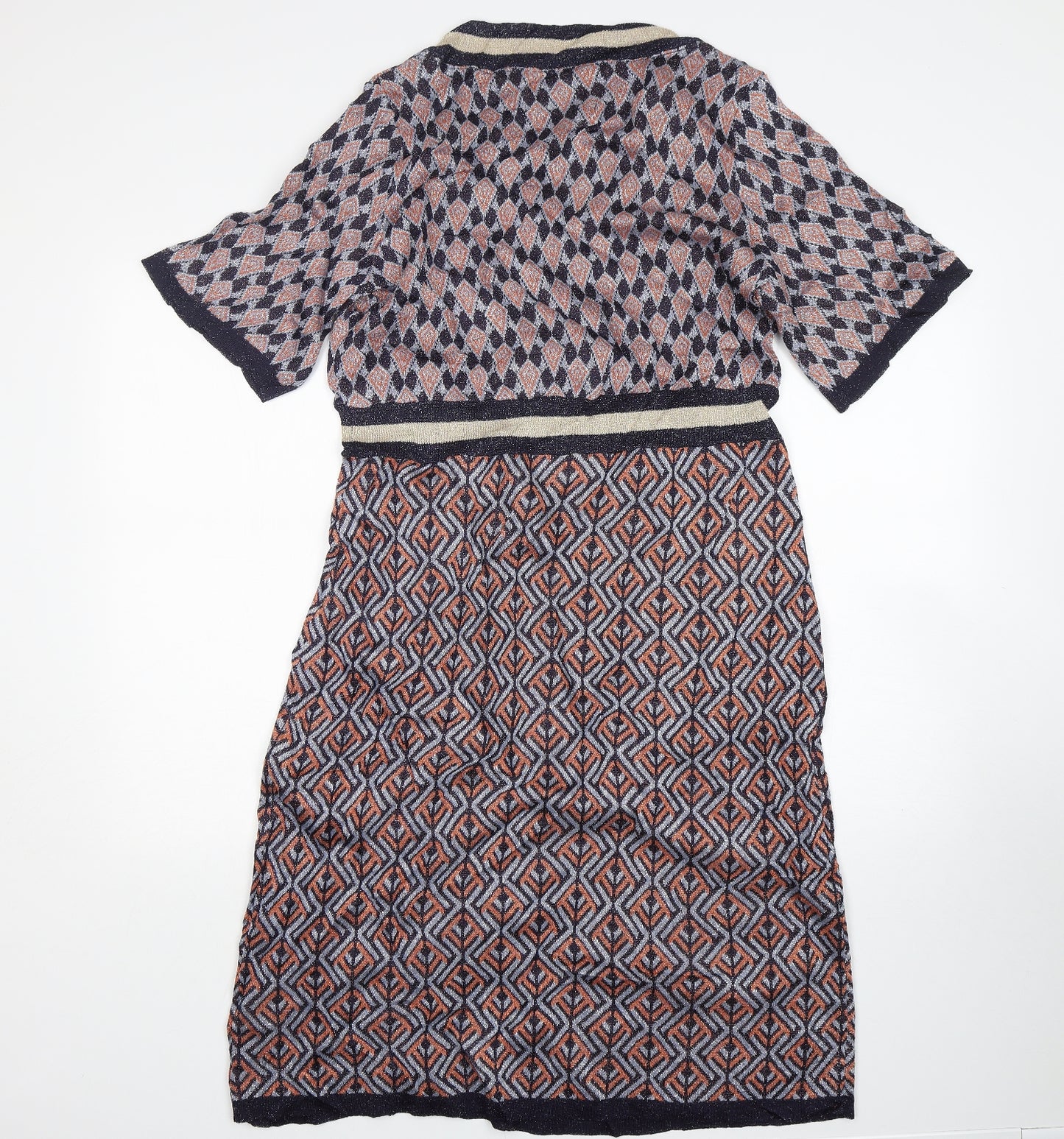 Rick Cardona  Womens Multicoloured Argyle/Diamond Viscose Jumper Dress  Size 18  V-Neck
