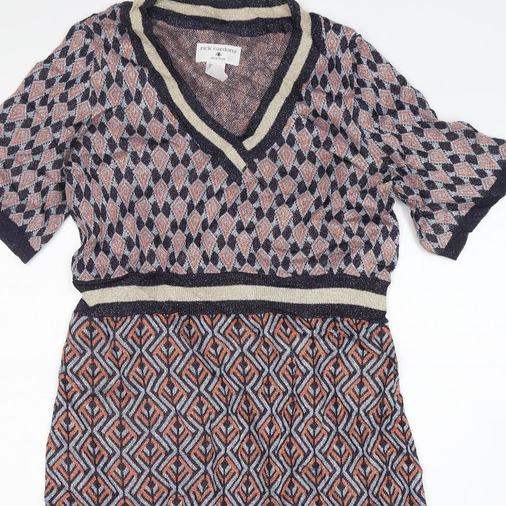 Rick Cardona  Womens Multicoloured Argyle/Diamond Viscose Jumper Dress  Size 18  V-Neck