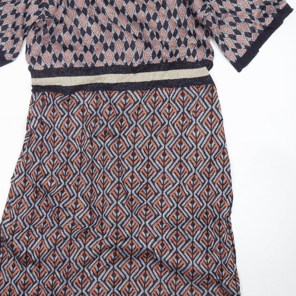 Rick Cardona  Womens Multicoloured Argyle/Diamond Viscose Jumper Dress  Size 18  V-Neck
