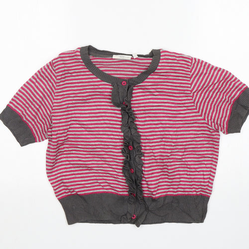 New Look Womens Multicoloured Round Neck Striped Acrylic Cardigan Jumper Size 14