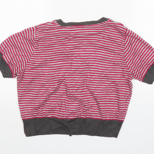 New Look Womens Multicoloured Round Neck Striped Acrylic Cardigan Jumper Size 14