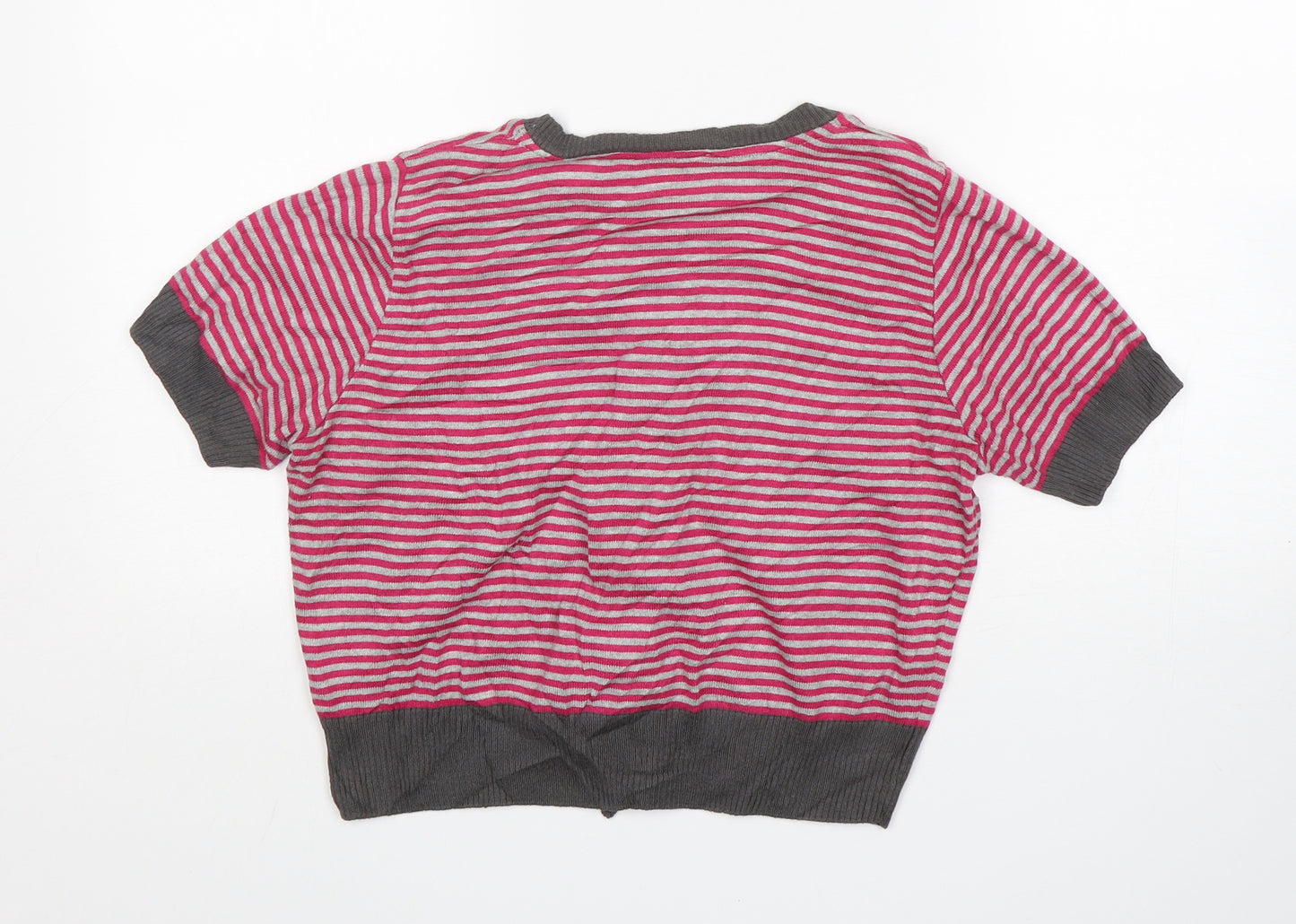 New Look Womens Multicoloured Round Neck Striped Acrylic Cardigan Jumper Size 14