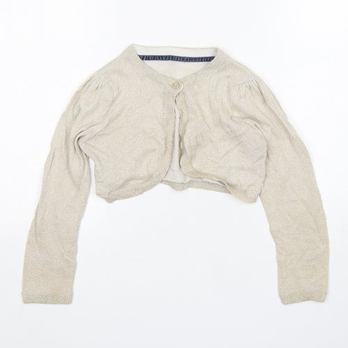 Mothercare Girls Beige Round Neck  Cotton Cardigan Jumper Size 5-6 Years