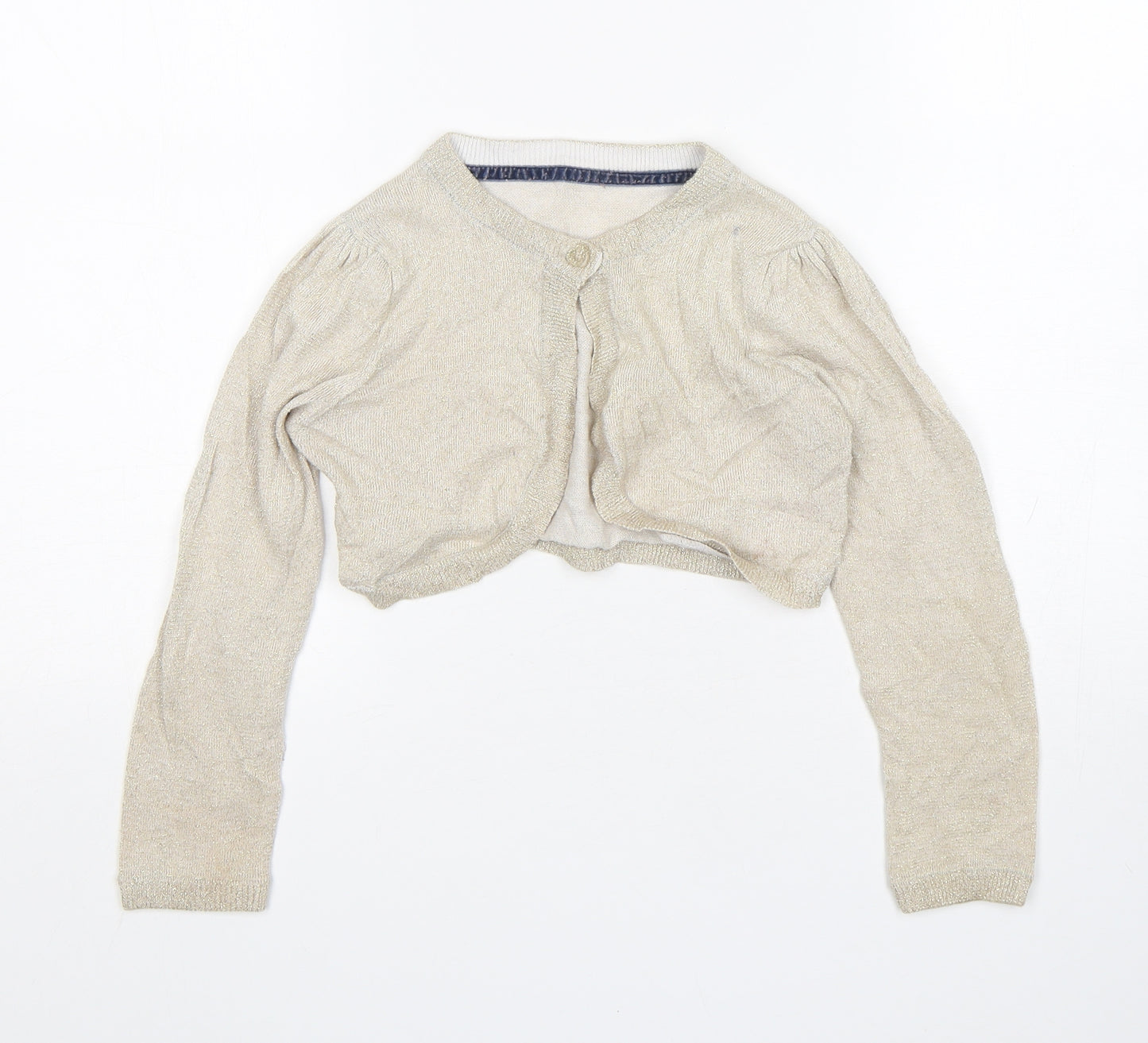 Mothercare Girls Beige Round Neck  Cotton Cardigan Jumper Size 5-6 Years