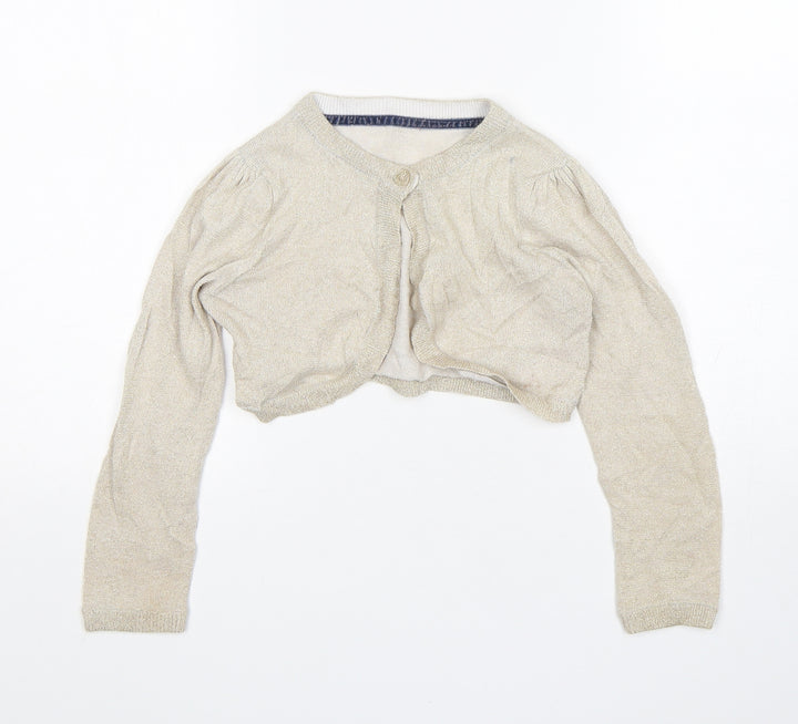 Mothercare Girls Beige Round Neck  Cotton Cardigan Jumper Size 5-6 Years