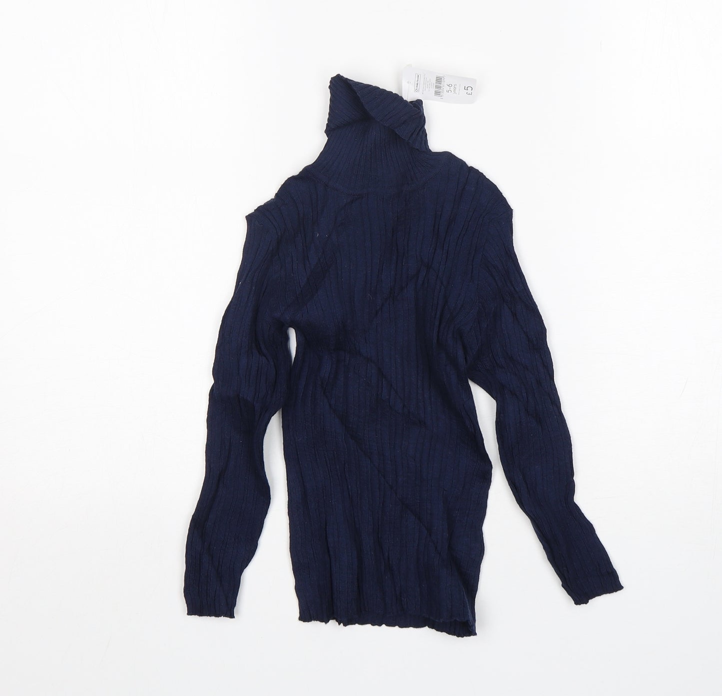 Nutmeg Girls Blue Roll Neck  Cotton Pullover Jumper Size 5-6 Years