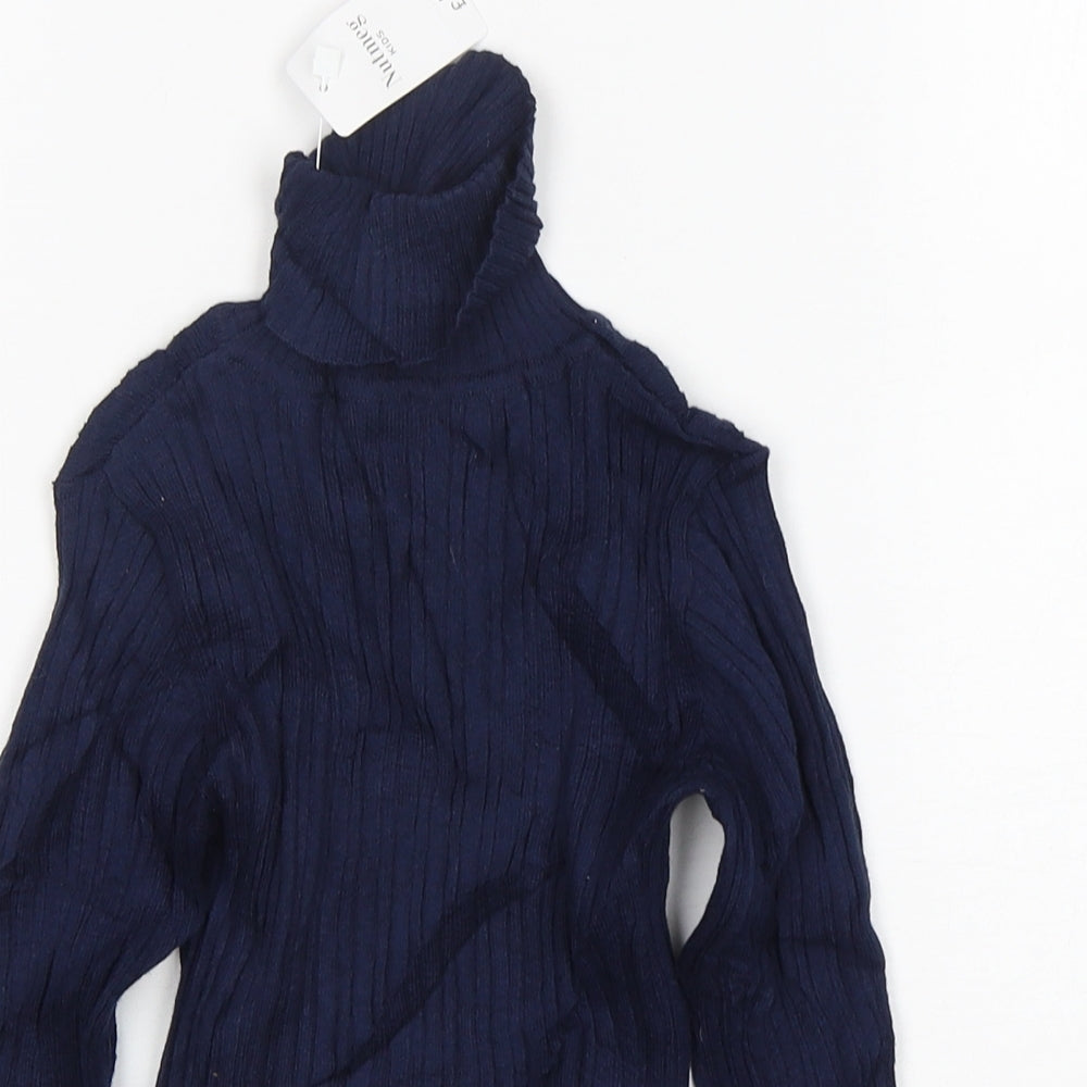 Nutmeg Girls Blue Roll Neck  Cotton Pullover Jumper Size 5-6 Years