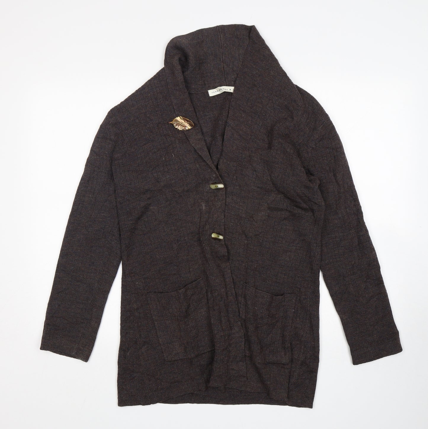 fennwright & mason  Womens Brown V-Neck  Wool Cardigan Jumper Size L