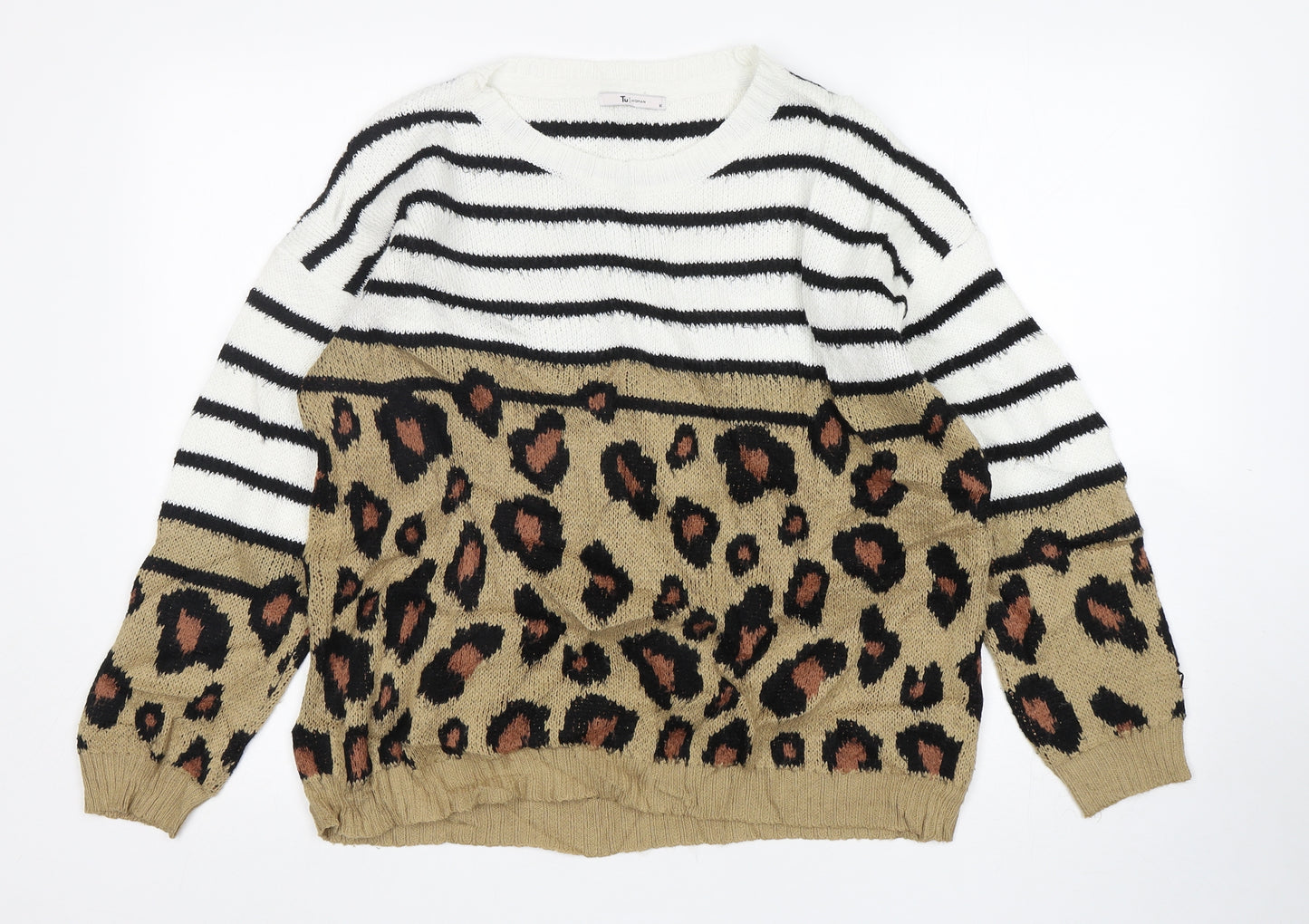 TU Womens Multicoloured Round Neck Animal Print Acrylic Pullover Jumper Size 16