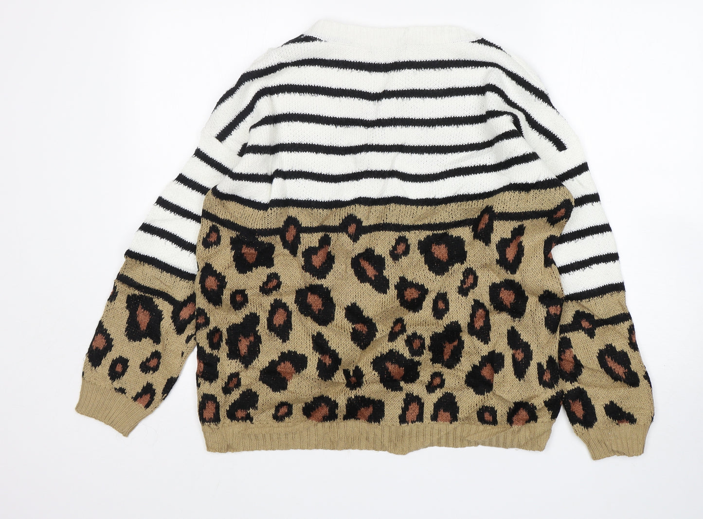 TU Womens Multicoloured Round Neck Animal Print Acrylic Pullover Jumper Size 16