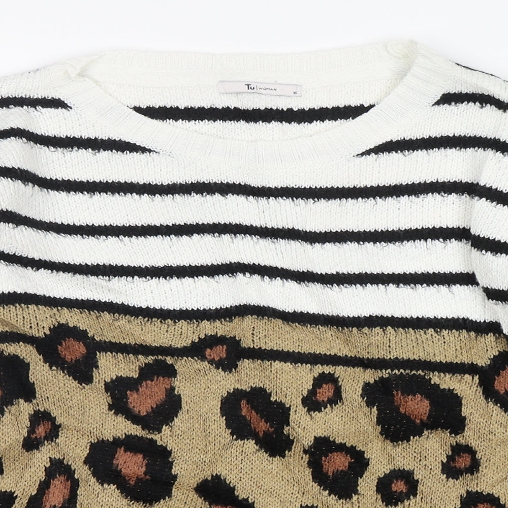 TU Womens Multicoloured Round Neck Animal Print Acrylic Pullover Jumper Size 16