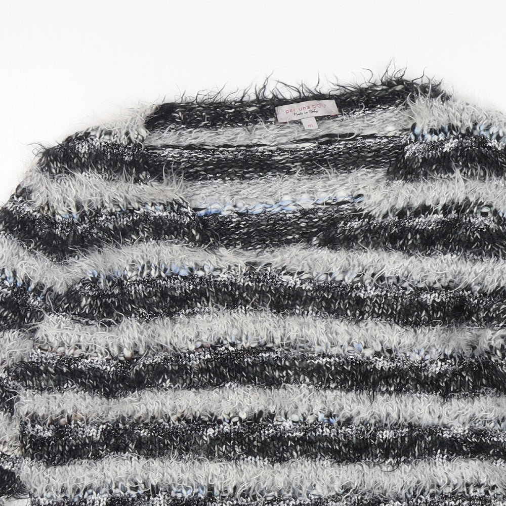 Per Una  Womens Multicoloured V-Neck Striped Acrylic Pullover Jumper Size M