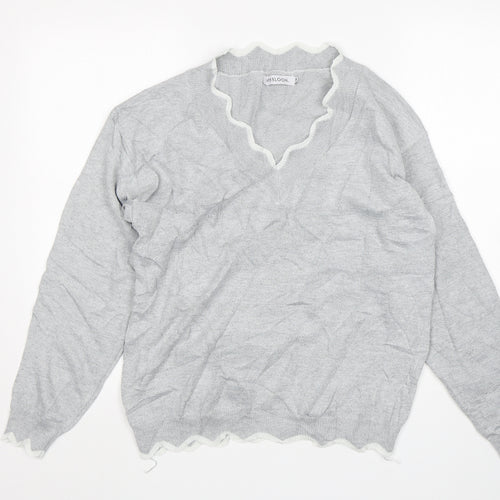 MissLook Womens Grey V-Neck  Cotton Pullover Jumper Size M