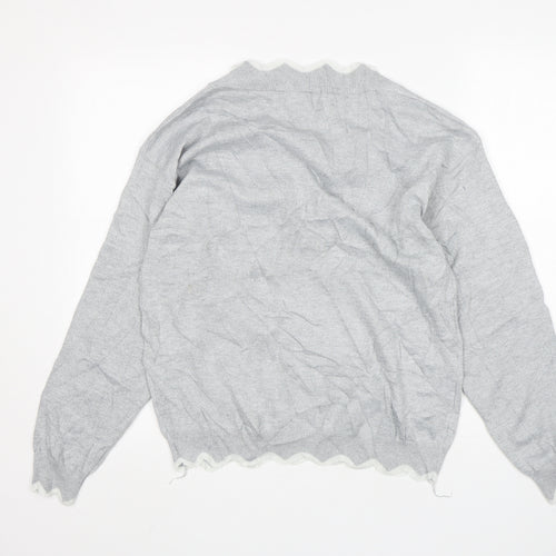 MissLook Womens Grey V-Neck  Cotton Pullover Jumper Size M