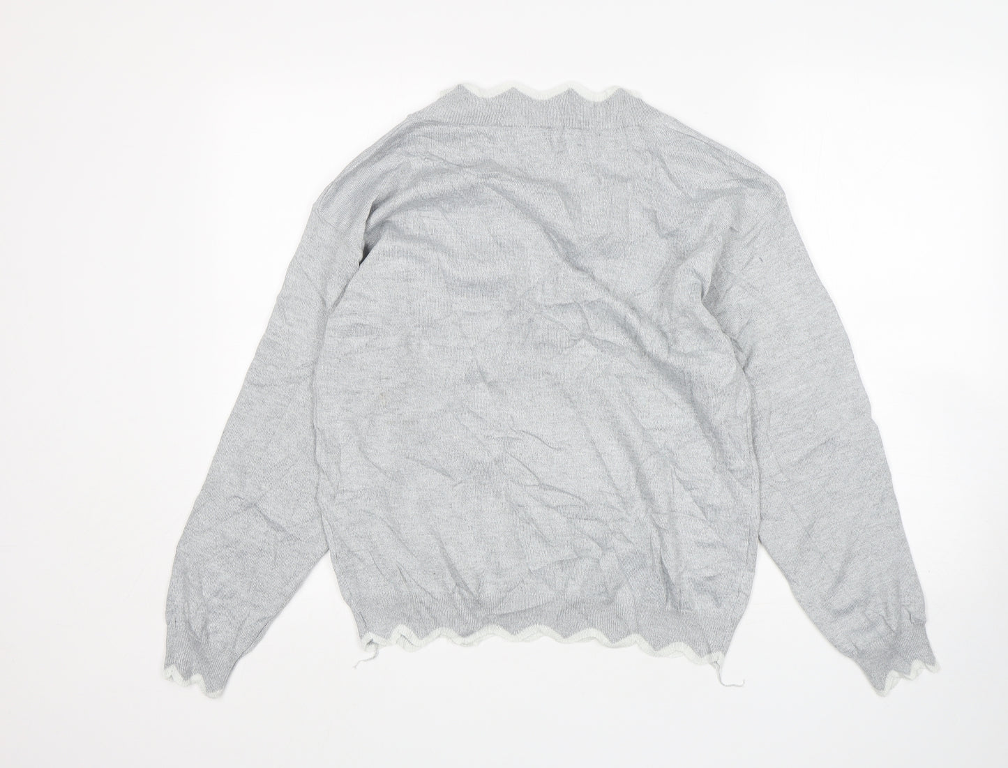 MissLook Womens Grey V-Neck  Cotton Pullover Jumper Size M