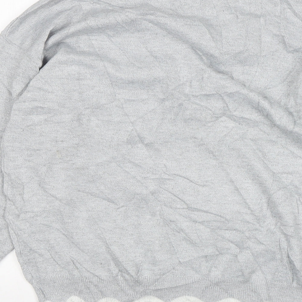 MissLook Womens Grey V-Neck  Cotton Pullover Jumper Size M