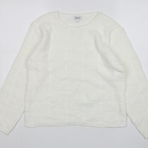 Para Womens White Round Neck  Acrylic Pullover Jumper Size L