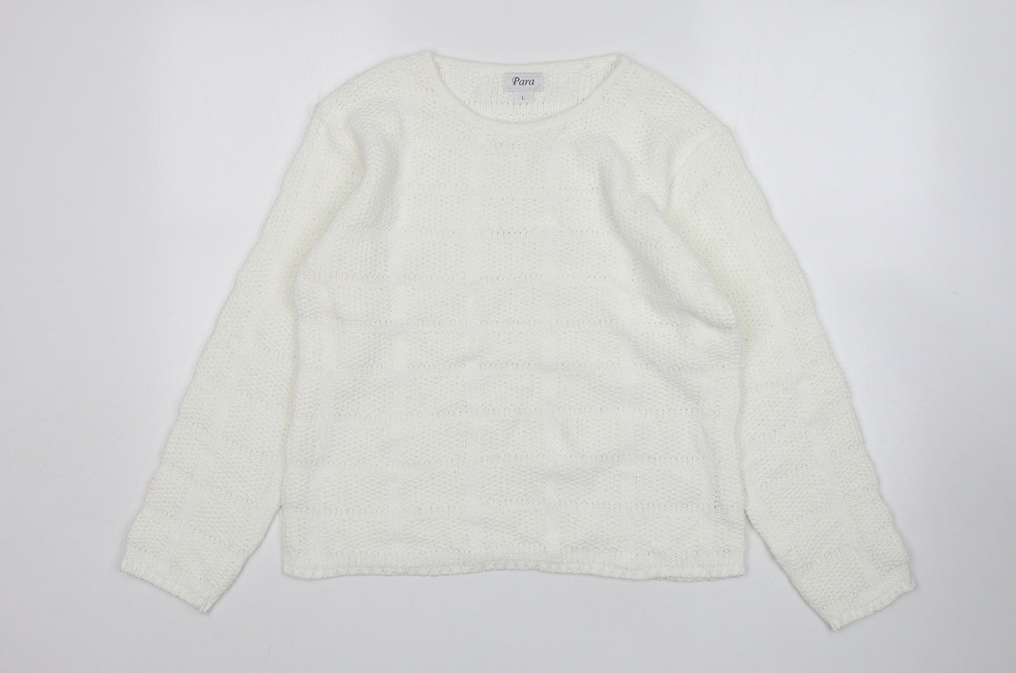 Para Womens White Round Neck  Acrylic Pullover Jumper Size L