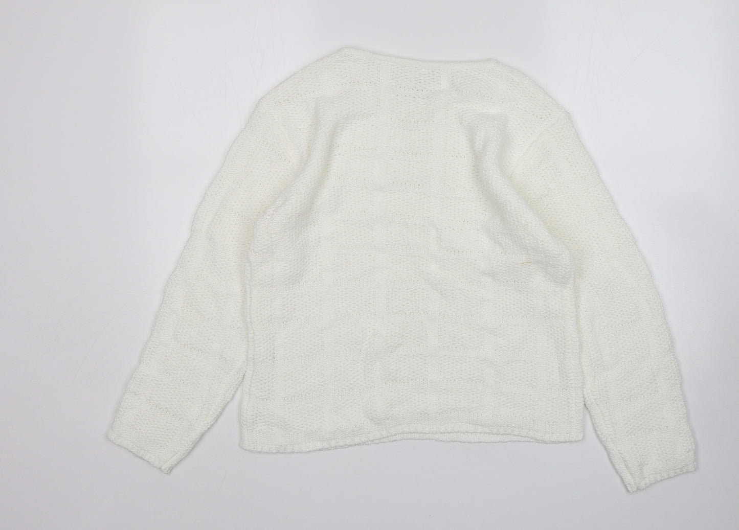 Para Womens White Round Neck  Acrylic Pullover Jumper Size L