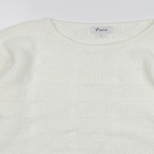 Para Womens White Round Neck  Acrylic Pullover Jumper Size L