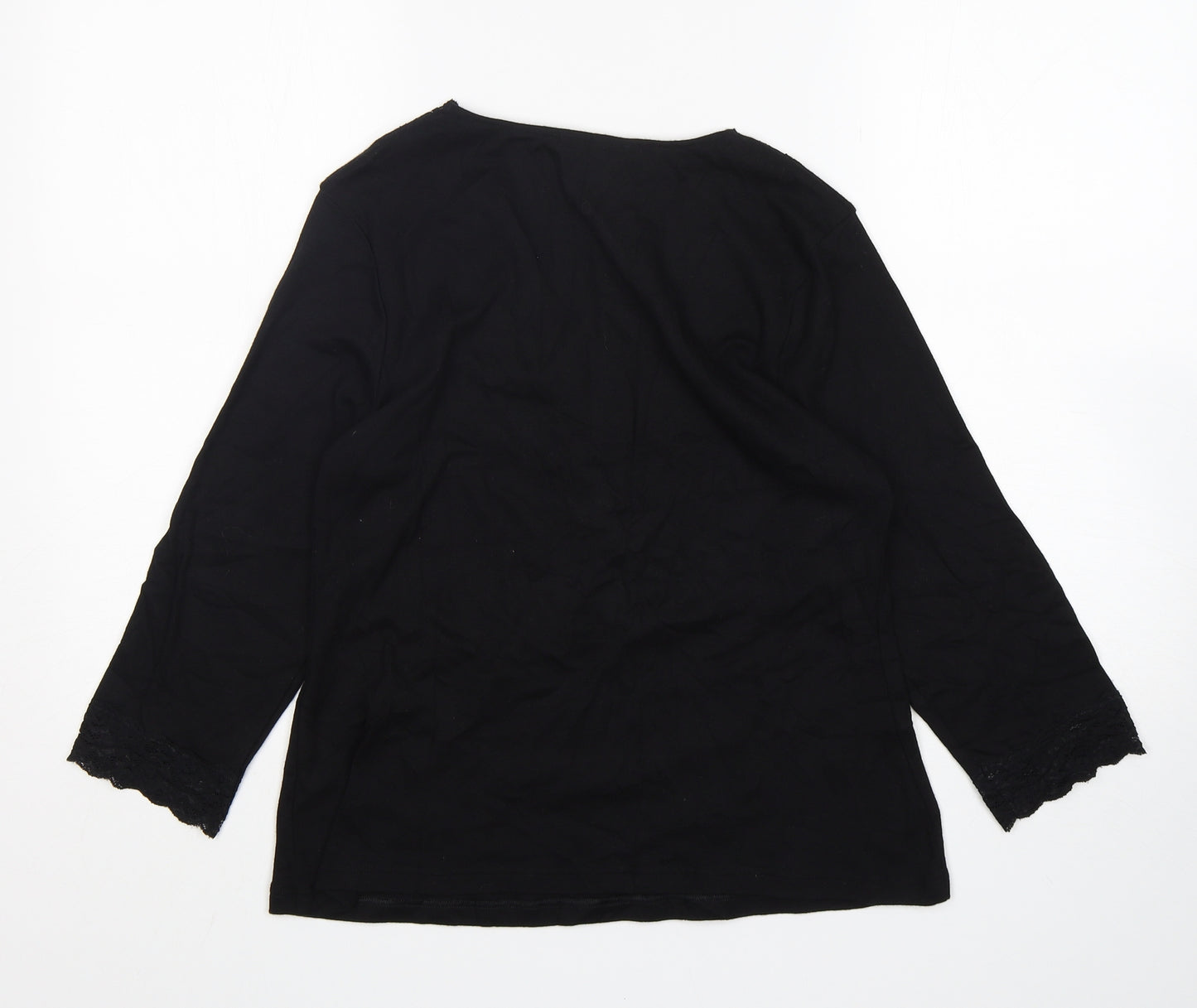 M&S Womens Black  Cotton Basic T-Shirt Size 16 V-Neck