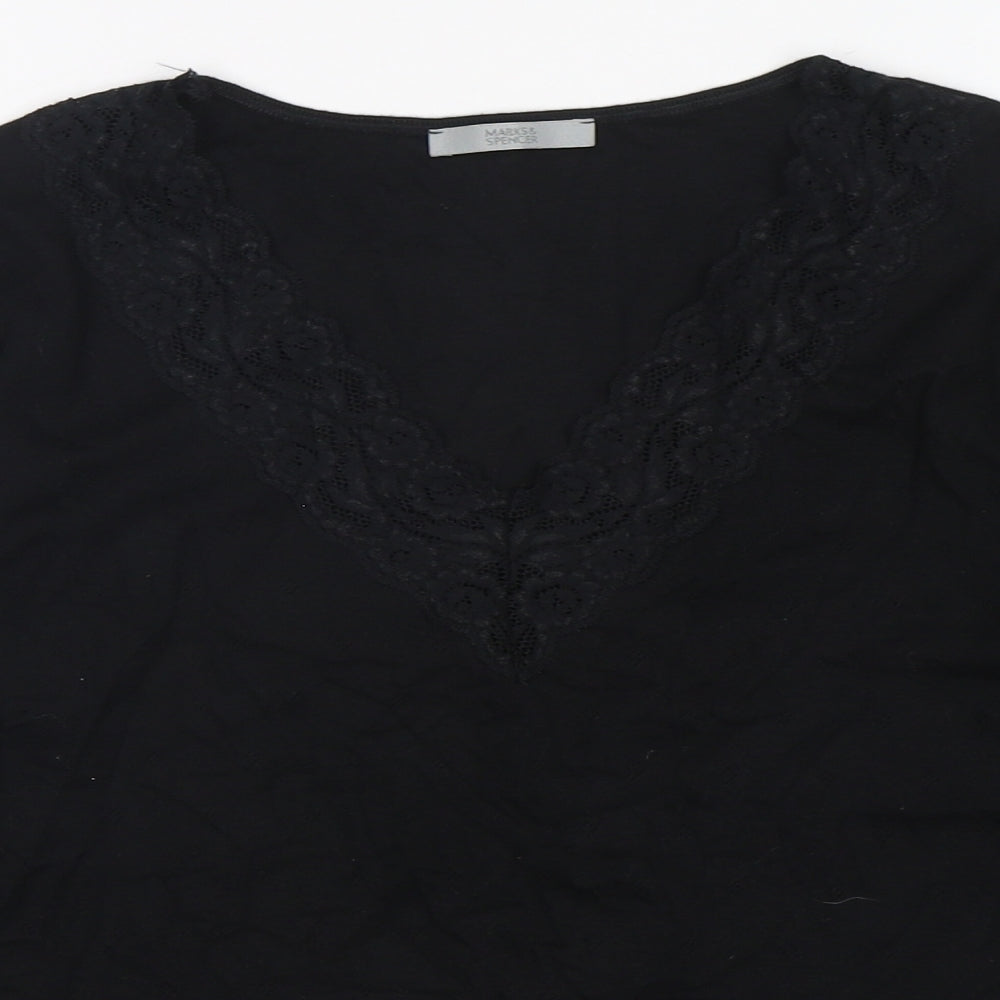 M&S Womens Black  Cotton Basic T-Shirt Size 16 V-Neck