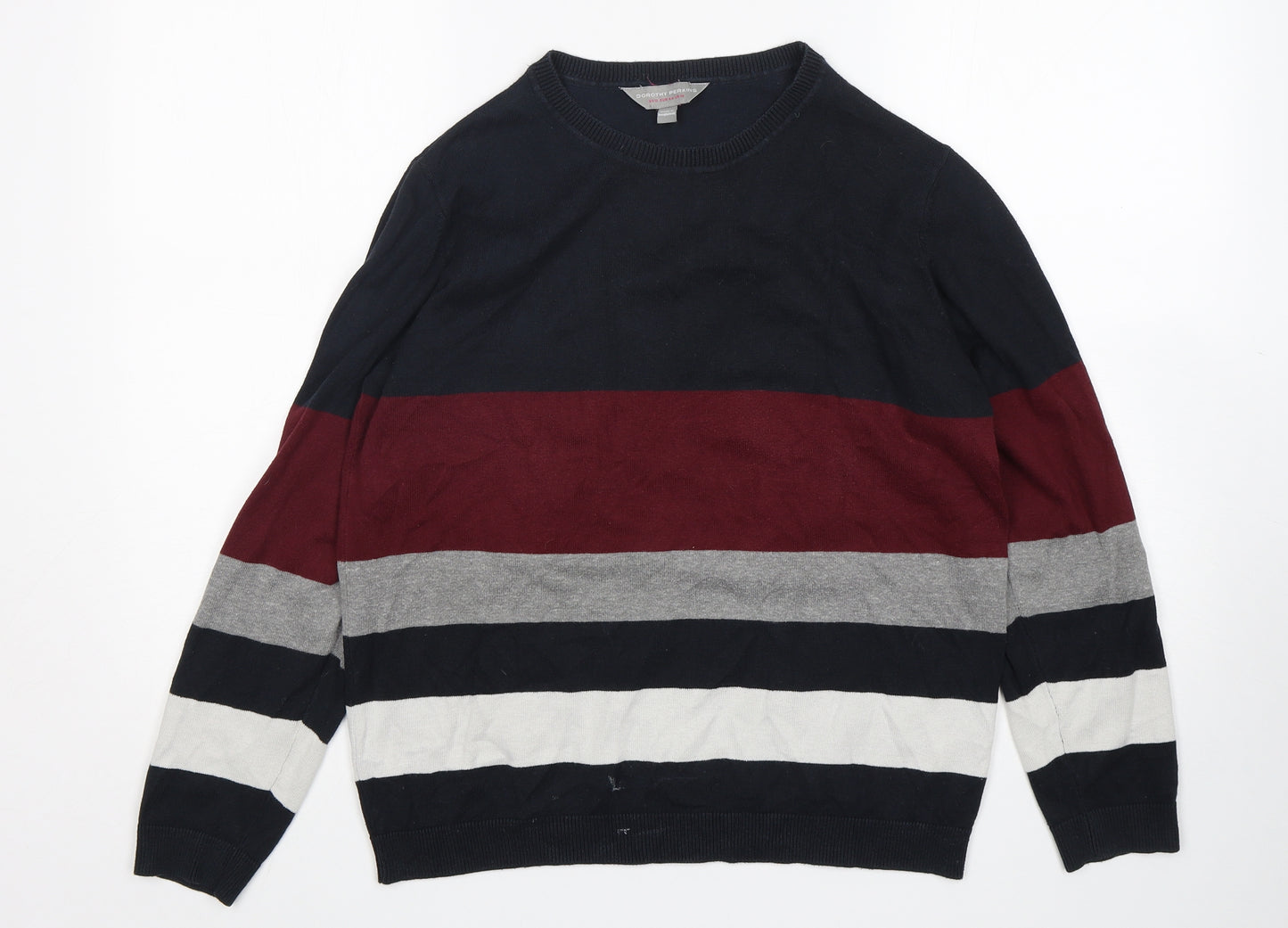 Dorothy Perkins Womens Multicoloured Round Neck Striped Cotton Pullover Jumper Size 16