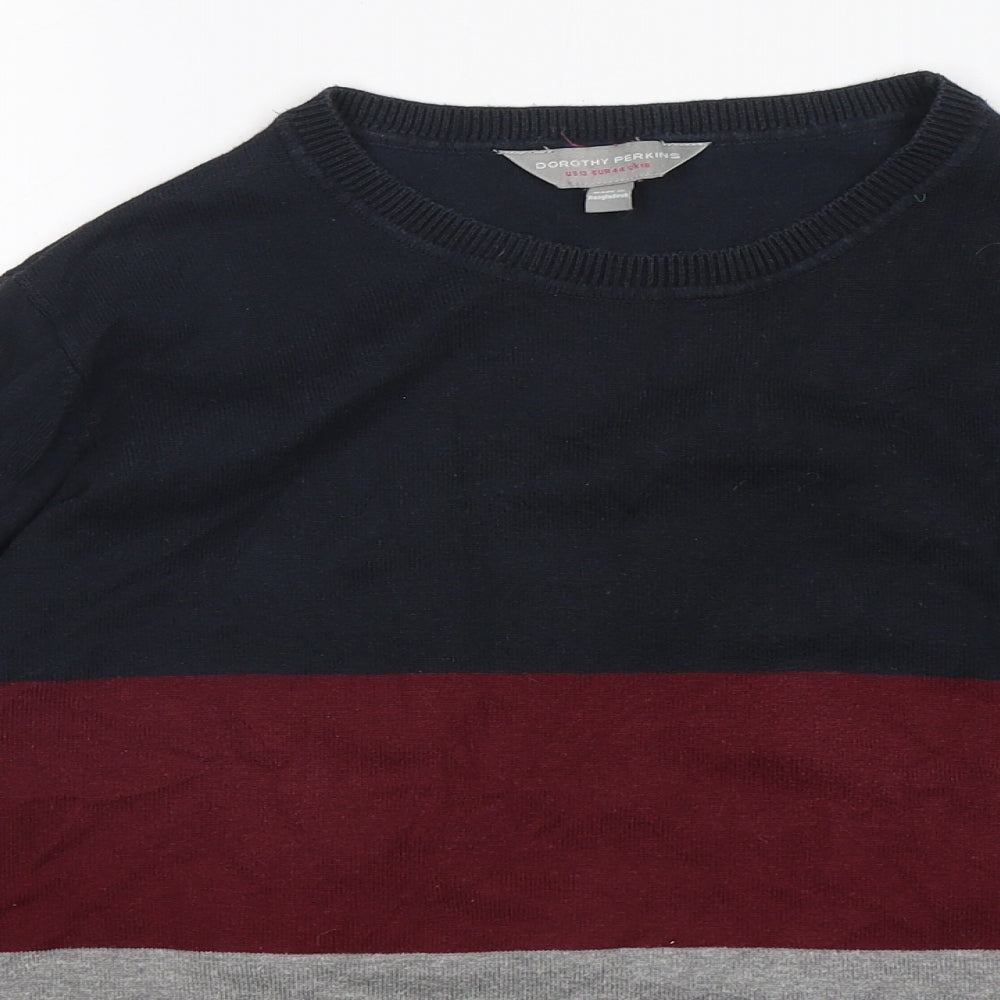 Dorothy Perkins Womens Multicoloured Round Neck Striped Cotton Pullover Jumper Size 16