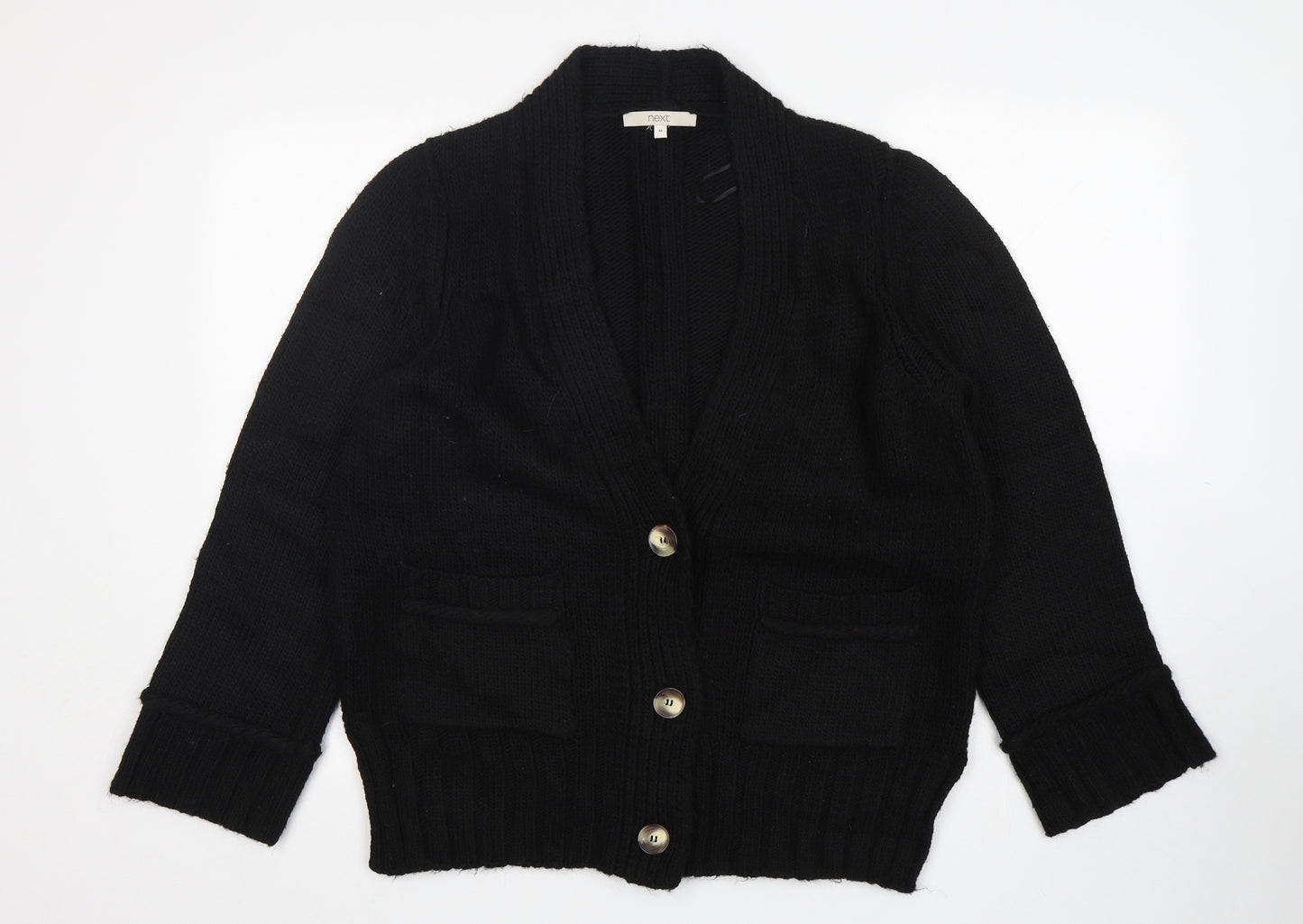 NEXT Womens Black V-Neck  Acrylic Cardigan Jumper Size M