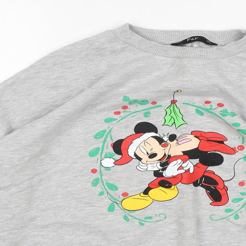F&F Womens Grey  Cotton Pullover Sweatshirt Size 8   - Mickey and Minnie