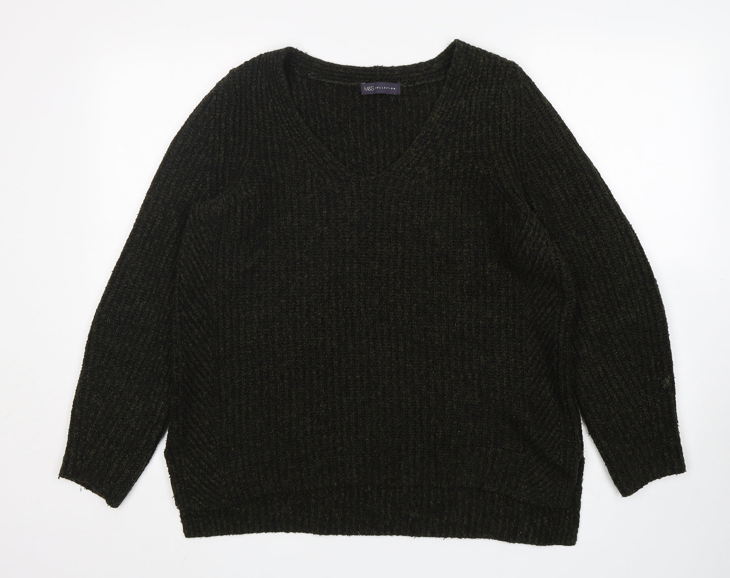 M&S Womens Green V-Neck  Acrylic Pullover Jumper Size 16