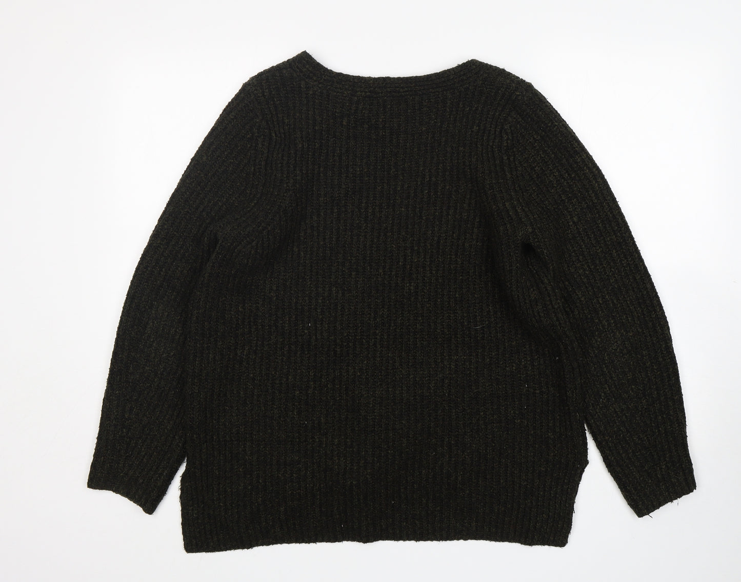 M&S Womens Green V-Neck  Acrylic Pullover Jumper Size 16