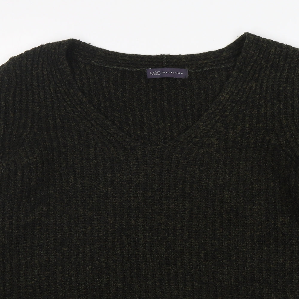 M&S Womens Green V-Neck  Acrylic Pullover Jumper Size 16