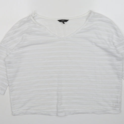 NEXT Womens White V-Neck  Polyester Pullover Jumper Size 12
