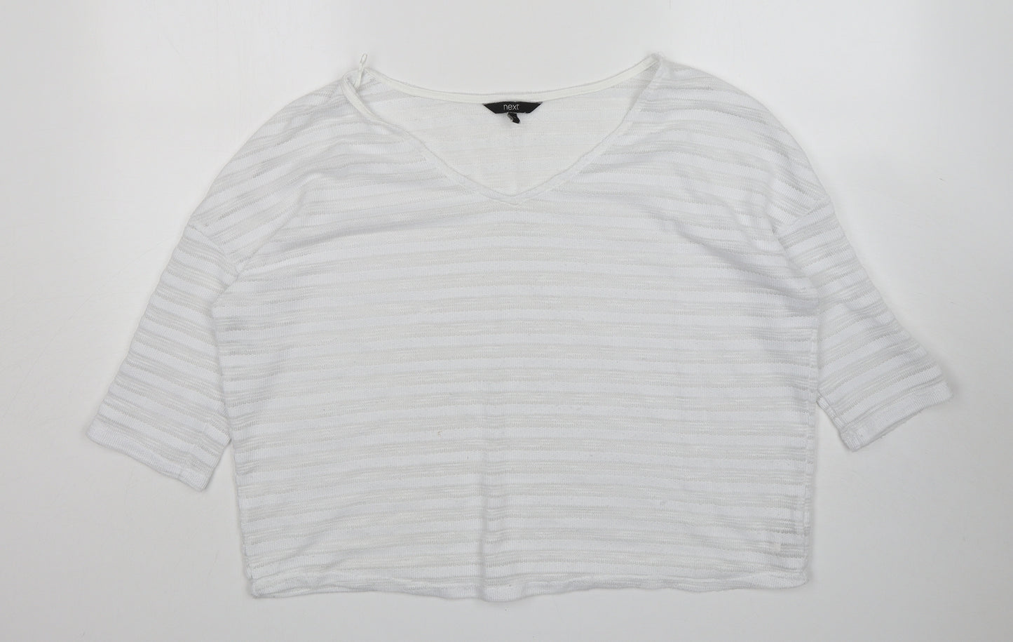 NEXT Womens White V-Neck  Polyester Pullover Jumper Size 12