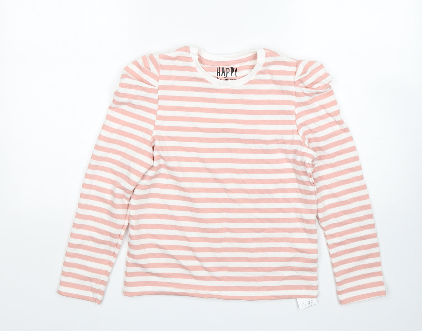 F&F Girls Pink Round Neck Striped Cotton Pullover Jumper Size 10-11 Years