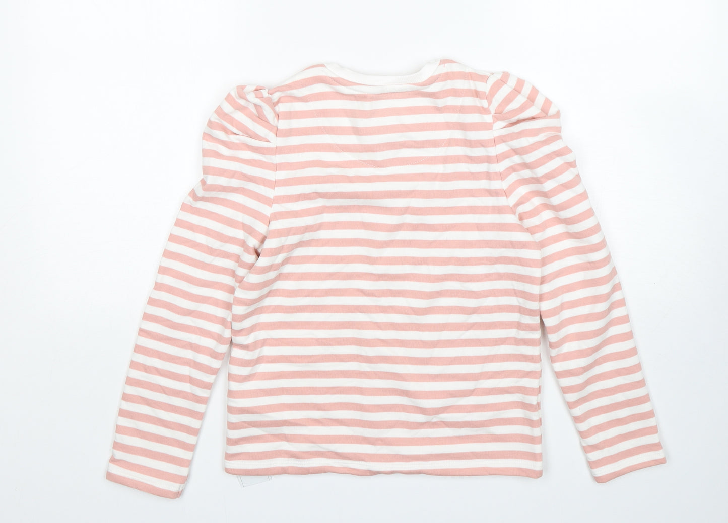 F&F Girls Pink Round Neck Striped Cotton Pullover Jumper Size 10-11 Years