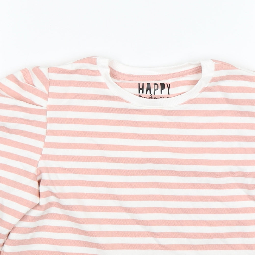 F&F Girls Pink Round Neck Striped Cotton Pullover Jumper Size 10-11 Years